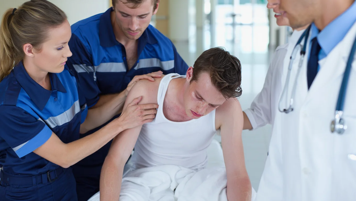 Мужчина в клинике в окружении врачей